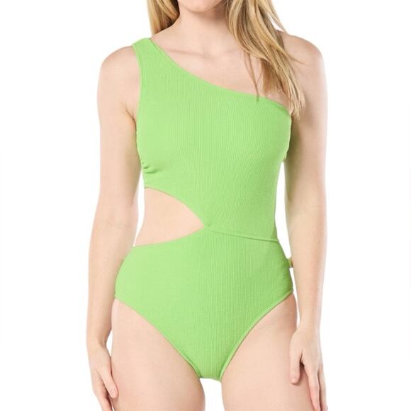 Michael Kors  NWT $98 One-Shoulder Side-Cutout Swimsuit S M 8 - Picture 1 of 7